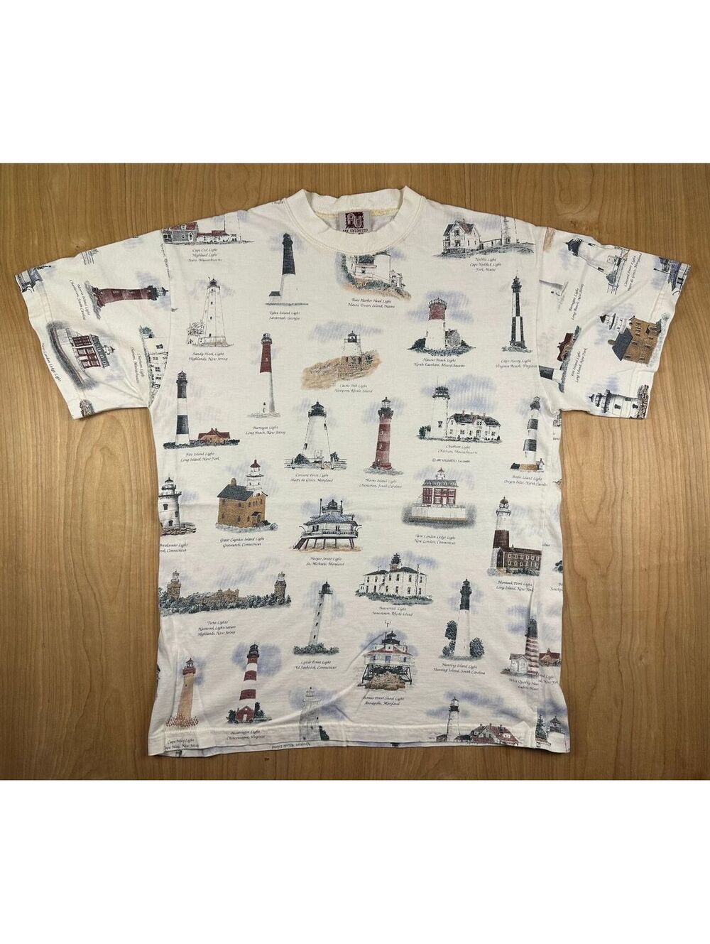 Vintage 90s Lighthouse tshirt medium new england nautical all over print